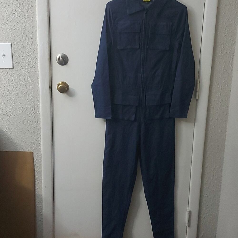 Love Highlight Blue Denim 4 Pocket Jumpsuit L Utility Streetwear Casual Skate